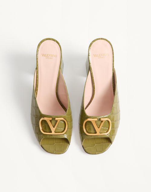 Valentino Garavani - Claquettes Vlogo Signature En Cuir De Veau Imprimé, Talon : 95 mm - Vert - Femme - Sandales