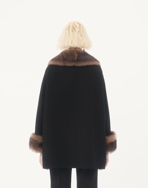 Valentino - Compact Drap Caban With Shearling - Black - Woman - Jackets And Blazers