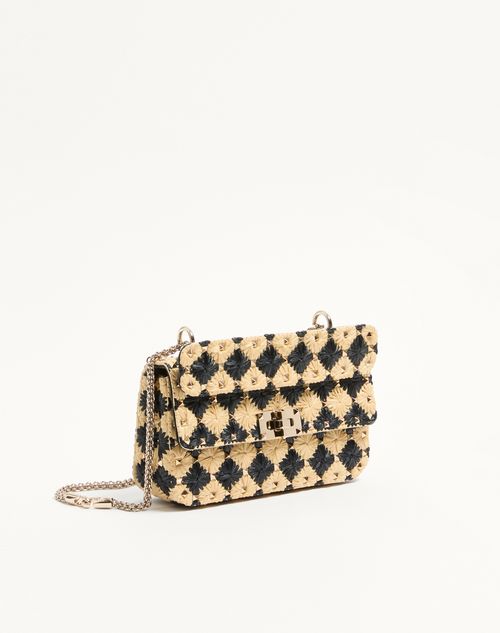Valentino Garavani - Petit Sac Valentino Garavani Rockstud Spike Brodé En Raphia - Naturel - Femme - Sacs Porté Épaule
