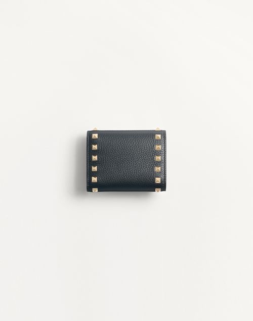 Valentino Garavani - Rockstud Trifold Wallet In Grainy Calfskin - Black - Woman - Wallets And Small Leather Goods