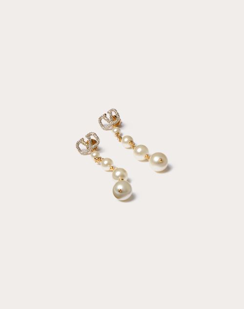 Valentino Garavani Vlogo Signature Metal Earrings With Swarovski® Crystals And Pearls Woman Gold Uni