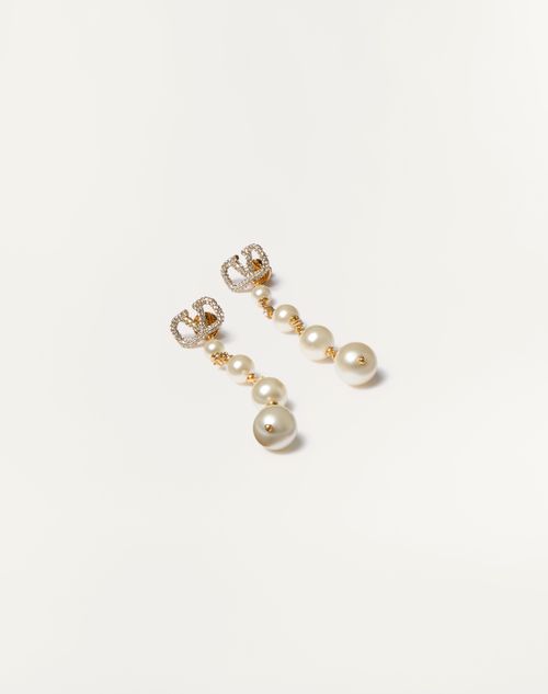 Valentino Garavani Vlogo Signature Metal Earrings With Swarovski® Crystals And Pearls Woman Gold Uni