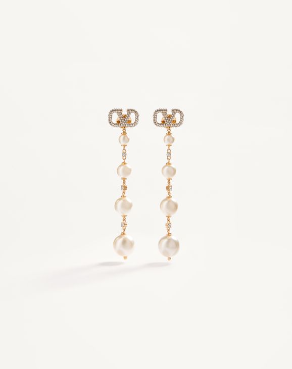Vロゴ シグネチャー スワロフスキー®クリスタル X パールビーズ ピアス