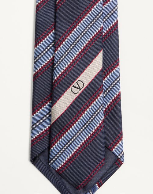 Valentino Garavani - Valentie Jacquard Regimental Silk Tie - Blue/red/azure - Man - Soft Accessories