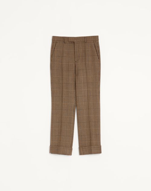 Valentino Valentino Wool Trousers With Glen Plaid Pattern And Turn-ups Man Camel/black 56