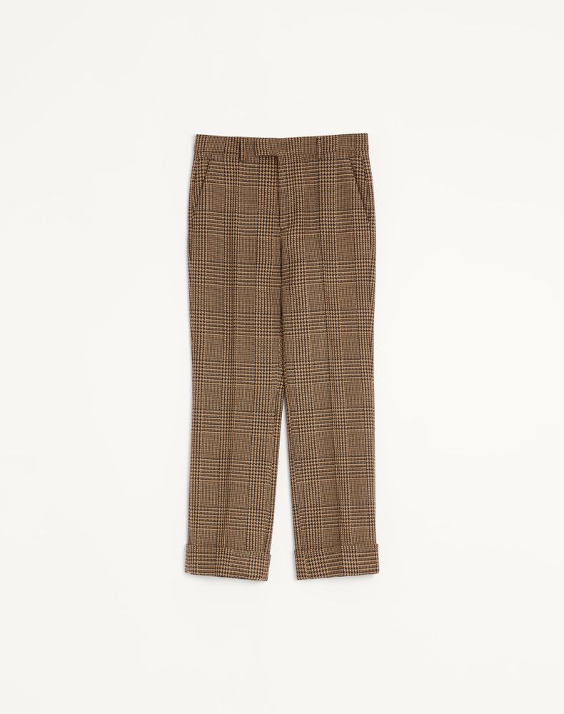 Valentino Men's Camel/Black Wool Trousers With Glen Plaid Pattern And Turn-Ups Man 56