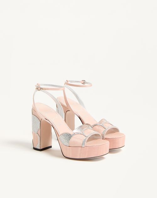 Valentino Garavani - Bowow Platform Sandal In Moiré Fabric With Crystals 115mm - Nude/silver - Woman - Sandals