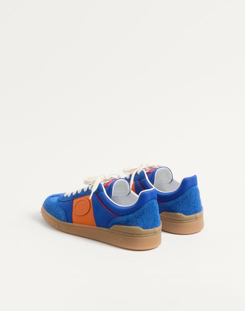 Valentino Garavani - Upvillage Low Top Sneaker In Crust Leather And Nylon - Acid Bluette/pumpkin/coral - Man - Sneakers