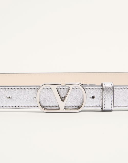 Valentino Garavani - Vlogo Signature Belt In Laminated Calfskin 20 Mm - Silver - Woman - Belts