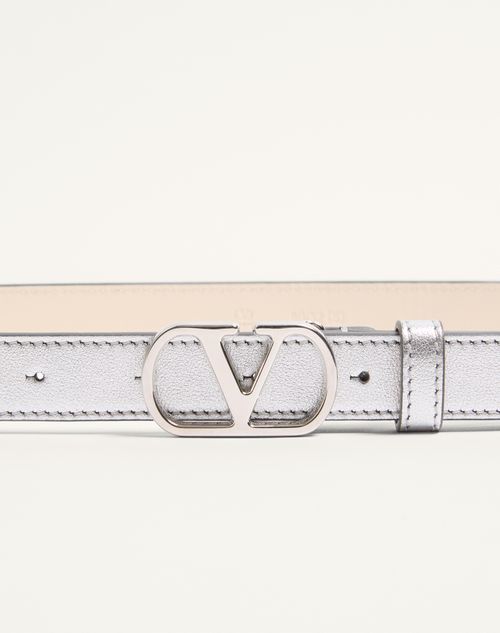 Valentino Garavani - Vlogo Signature Belt In Laminated Calfskin 20 Mm - Silver - Woman - Belts