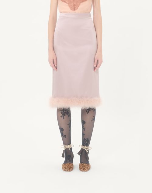 Valentino - Falda Midi De Satén Con Plumas - Malva - Mujer - Faldas