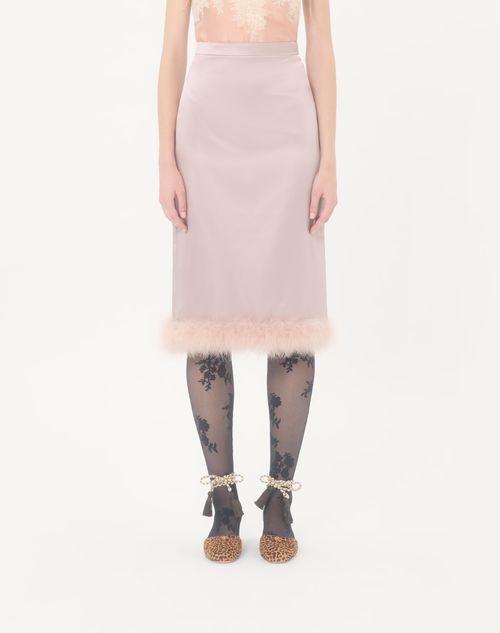 Valentino - Satin Skirt With Feathers - Mauve - Woman - Skirts