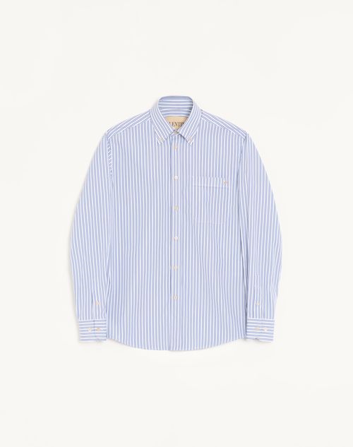 Valentino - Valentino Cotton Poplin Shirt With Vgold Stripes - Ivory/blue - Man - Shirts