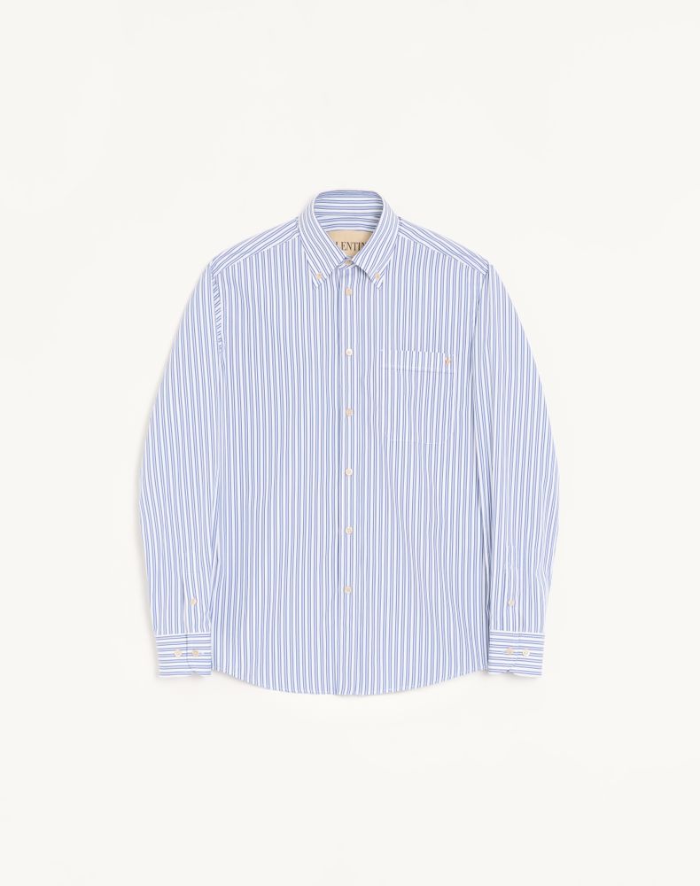 Valentino Men's Ivory/Blue Cotton Poplin Shirt With Vgold Stripes Man 44
