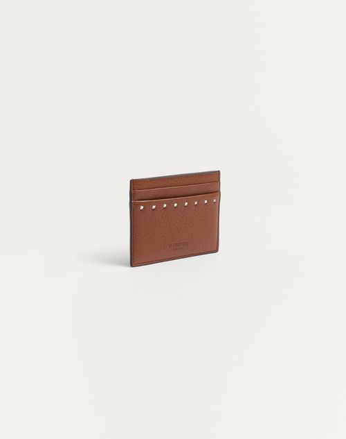 Valentino Garavani - Rockstud Grainy Calfskin Cardholder - Saddle Brown - Man - Wallets And Small Leather Goods