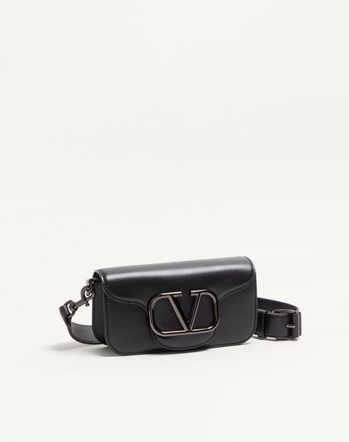 Valentino Garavani - Mini Valentino Garavani Locò Crossbody Calfskin Bag - Black - Man - Shoulder Bags