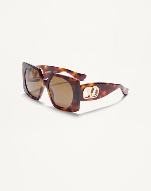 Valentino - Rectangular Acetate Eyewear - Havana/brown - Woman - Eyewear