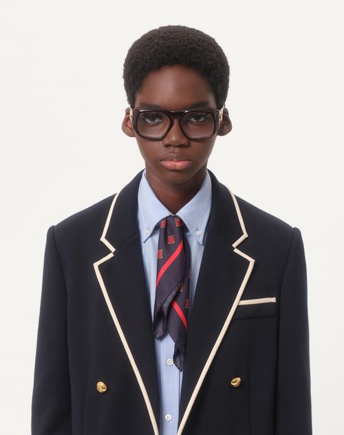 Valentino - Double-breasted Wool Jacket With Vg Patch - Night - Man - Coats And Blazers
