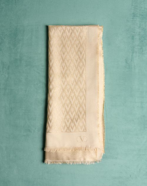 Valentino Garavani - Toute La V Stole In Silk, Viscose And Cashmere - Butter/gold Lurex - Woman - Soft Accessories