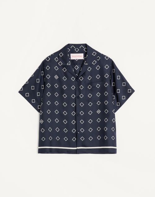 Valentino - Silk Twill Bowling Shirt With Opticool Print - Blue/butter - Man - Shirts