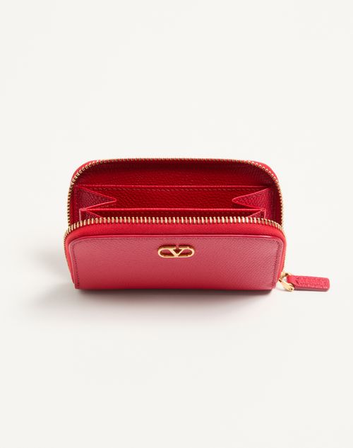 Valentino Garavani - Vロゴ シグネチャー グレインカーフスキン ミニ ジップウォレット - ピュアレッド - ウィメンズ - 