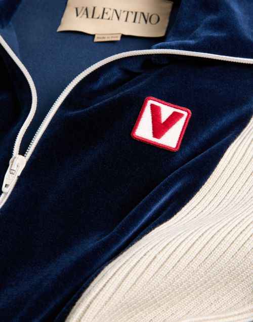 Valentino - Chez Valentino High-neck Chenille Sweatshirt With Zip And Patch - Indigo/butter - Man - Tshirts And Sweatshirts