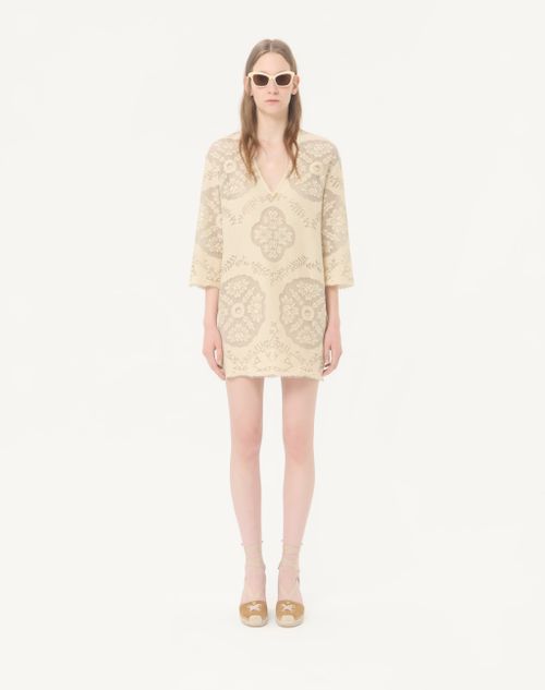 Valentino - Short Dress In Floral Stamp Blanket - Ecru/silver - Woman - Dresses