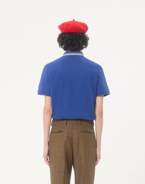 Valentino - Cotton Piqué Polo Shirt With Vlogo Patch - Blue - Man - Tshirts And Sweatshirts