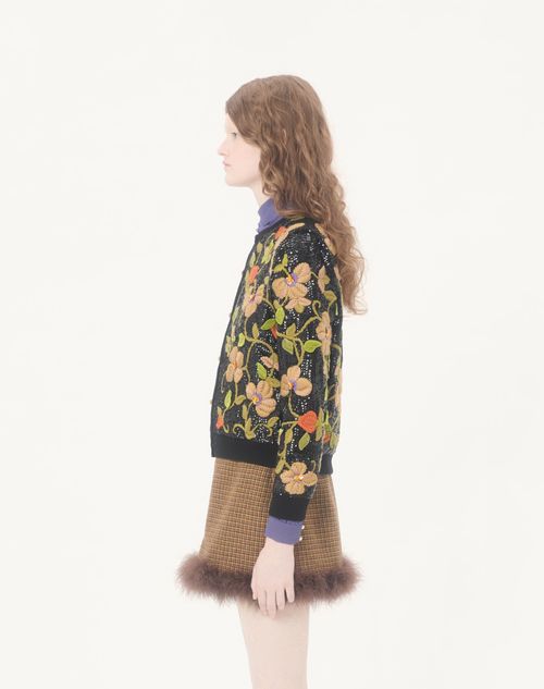 Valentino - Embroidered Wool Cardigan - Black/multicolor - Woman - Knitwear