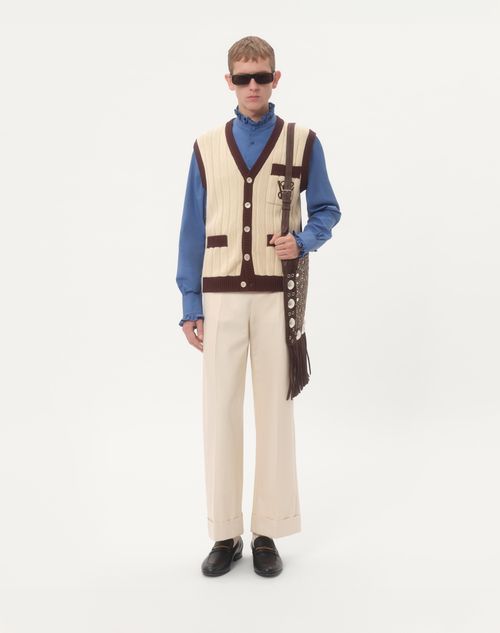 Valentino - Cotton Poplin Shirt With Plastron And Ruffles - Provence Blue - Man - Shirts