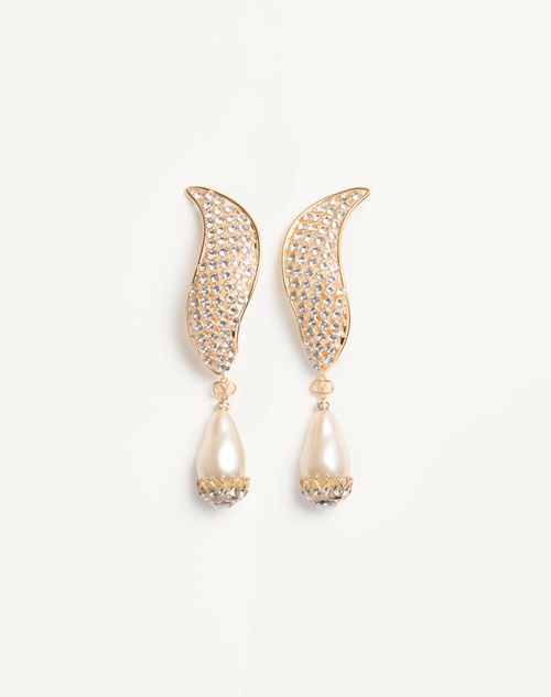 Valentino Garavani Faux-pearl Drop Earrings In Gold/black/crystal/cream