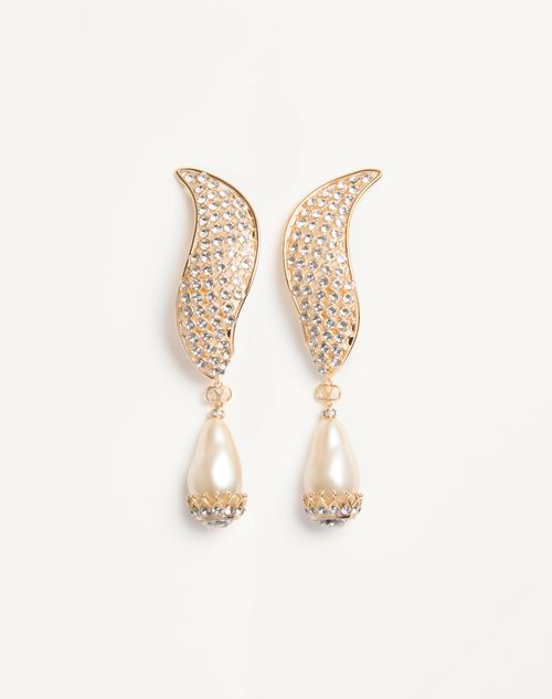 Valentino Garavani Poetique Des Gouttes Earrings In Metal, Pearl And Swarovski Crystals Woman Crystal/cream Onesize