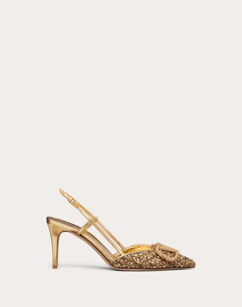Valentino Garavani Vlogo Signature Slingback Pump In Woven Metallic Nappa And Crystals 80mm Woman An In Antique Brass