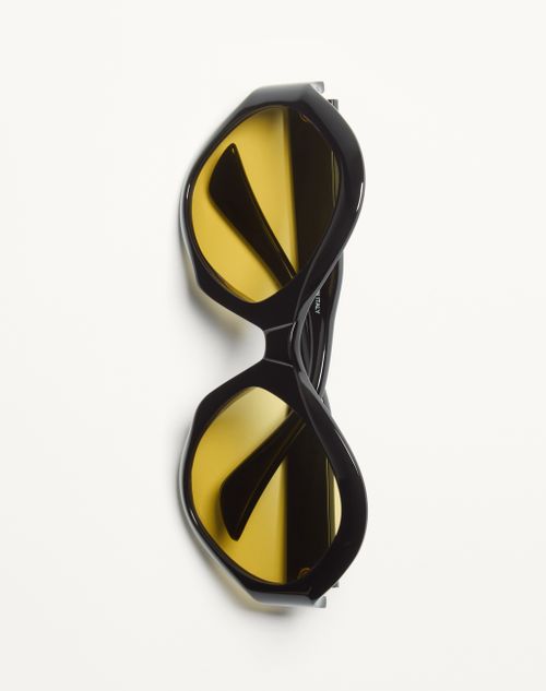 Valentino - Round Acetate Eyewear - Black/yellow - Unisex - Eyewear