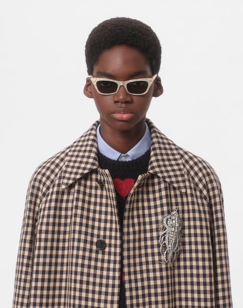 Valentino - Single-breasted Cotton And Wool Coat With Vichy Pattern - Navy/beige - Man - Coats And Blazers