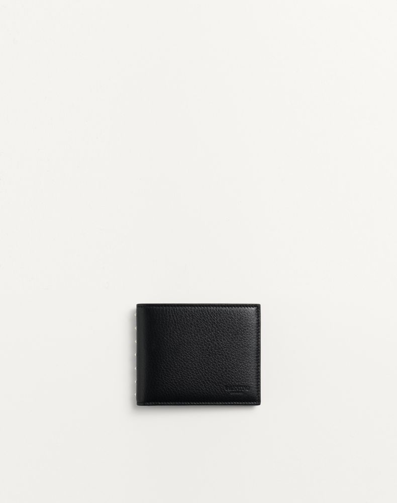 Valentino Garavani Men's Black Rockstud Wallet In Grainy Calfskin Man Uni