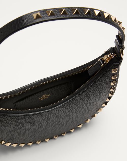 Valentino Garavani - Mini Rockstud Hobo Bag In Grainy Calfskin - Black - Woman - Shoulder Bags
