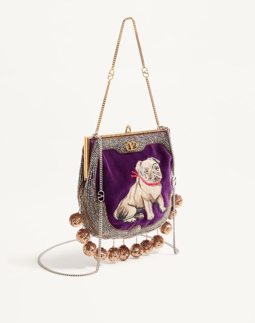 Valentino Garavani - Sobre Valentino Garavani Nellcote De Terciopelo Con Bordado De Le Chien De La Maison - Violeta/multicolor - Mujer - Bolso De Mano