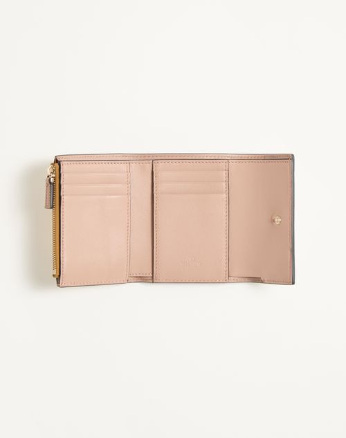 Valentino Garavani - Rockstud Trifold Wallet In Laminated Grainy Calfskin - Antique Brass - Woman - Wallets And Small Leather Goods