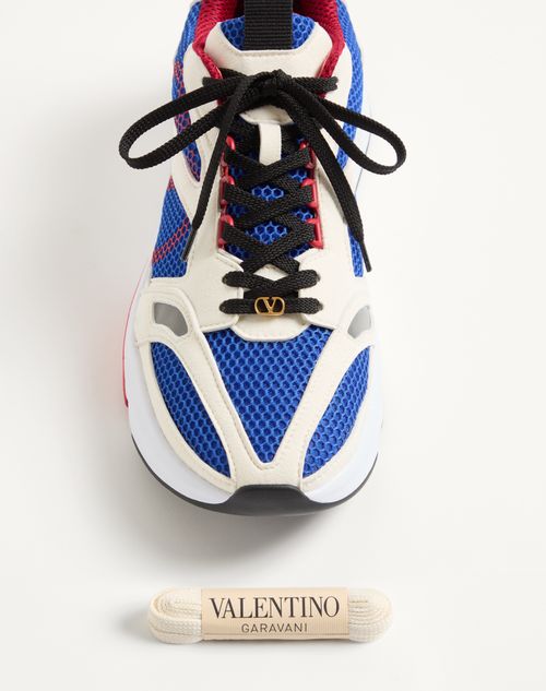 Valentino Garavani - Baskets Demivee En Tissu Ajouré Avec Empiècements En Daim - Blanc/bleu - Homme - Baskets