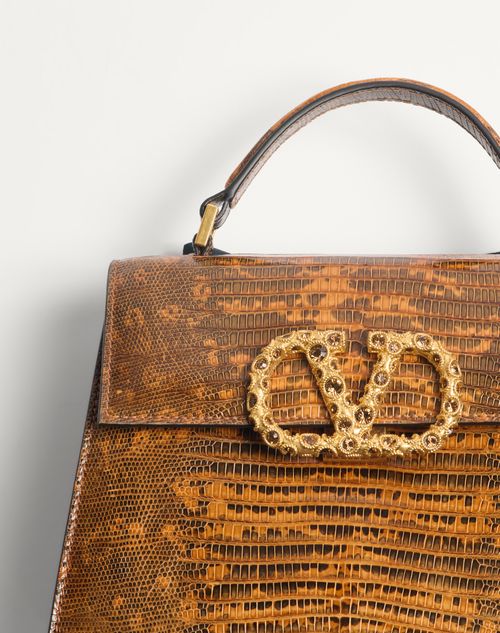 Valentino Garavani - Valentino Garavani Vsling Small Handbag In Tejus With Jewel Logo - Straw/smoked Topaz - Woman - Top Handle Bags