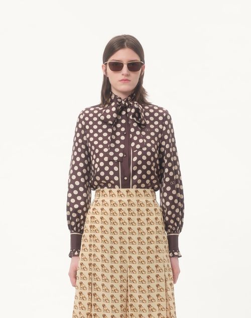 Valentino - Chemise En Sergé Avec Imprimé Plusdepois - Marron/crème - Femme - Chemises Et Tops