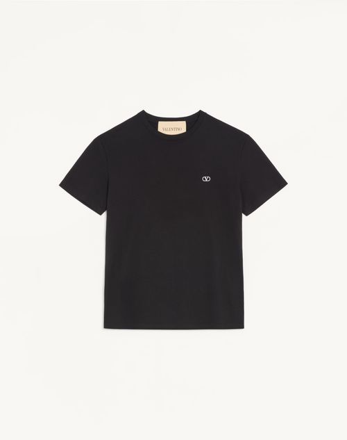 Valentino - Valentino Cotton T-shirt With Vlogo Embroidery - Black - Man - T-shirts And Sweatshirts