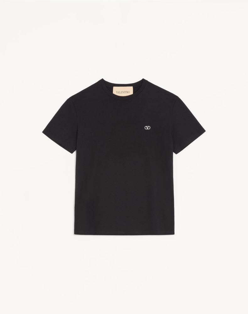 Valentino Logo-embroidered Cotton-jersey T-shirt In Black