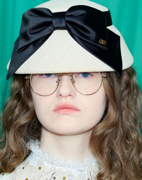 Valentino Garavani - Vlogo Signature Panama Bucket Hat With Satin Bow - Natural/black - Woman - Hats And Gloves