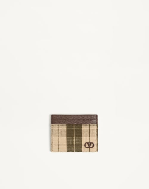 Valentino Garavani Vlogo Signature Cardholder In Checked Fabric Man Green/beige Onesize