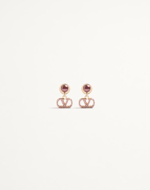 Valentino Garavani Vlogo Signature Earrings In Metal, Pearl And Swarovski Crystals Woman Gold/pink Onesize