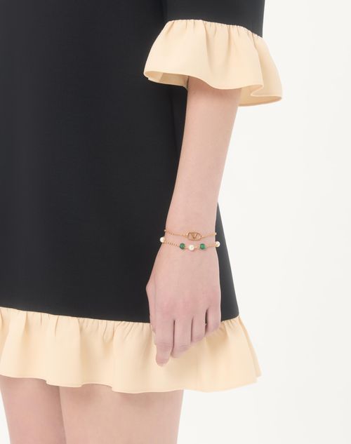 Valentino Garavani - Vlogo Signature Metal, Pearl And Knurled Glass Bracelet - Gold - Woman - Jewelry