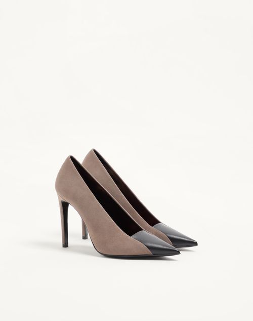 Valentino Garavani - Décolleté Révélé In Camoscio 105mm - Grigio/nero - Donna - Décolleté E Slingbacks