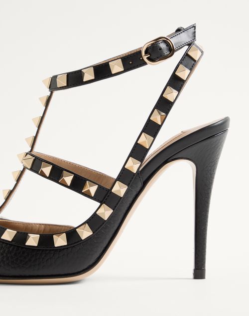Valentino Garavani - Rockstud Grainy Leather Ankle Strap Pump 100 Mm - Black - Woman - Pumps